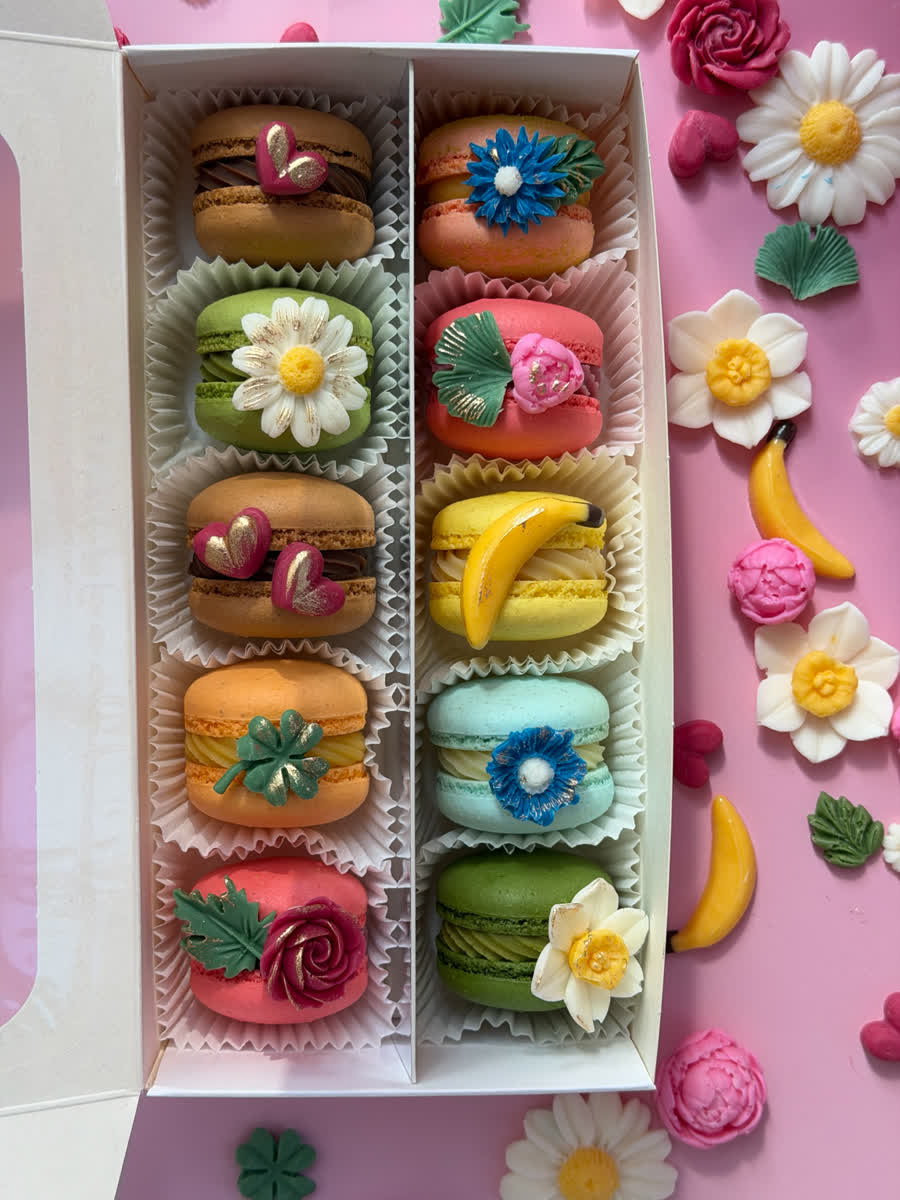 A colourful array of Maze Bakery macarons